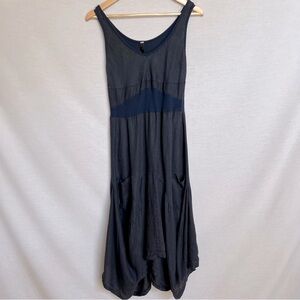 Linen Asymmetrical Navy Artsy Sleeveless Tank Dress